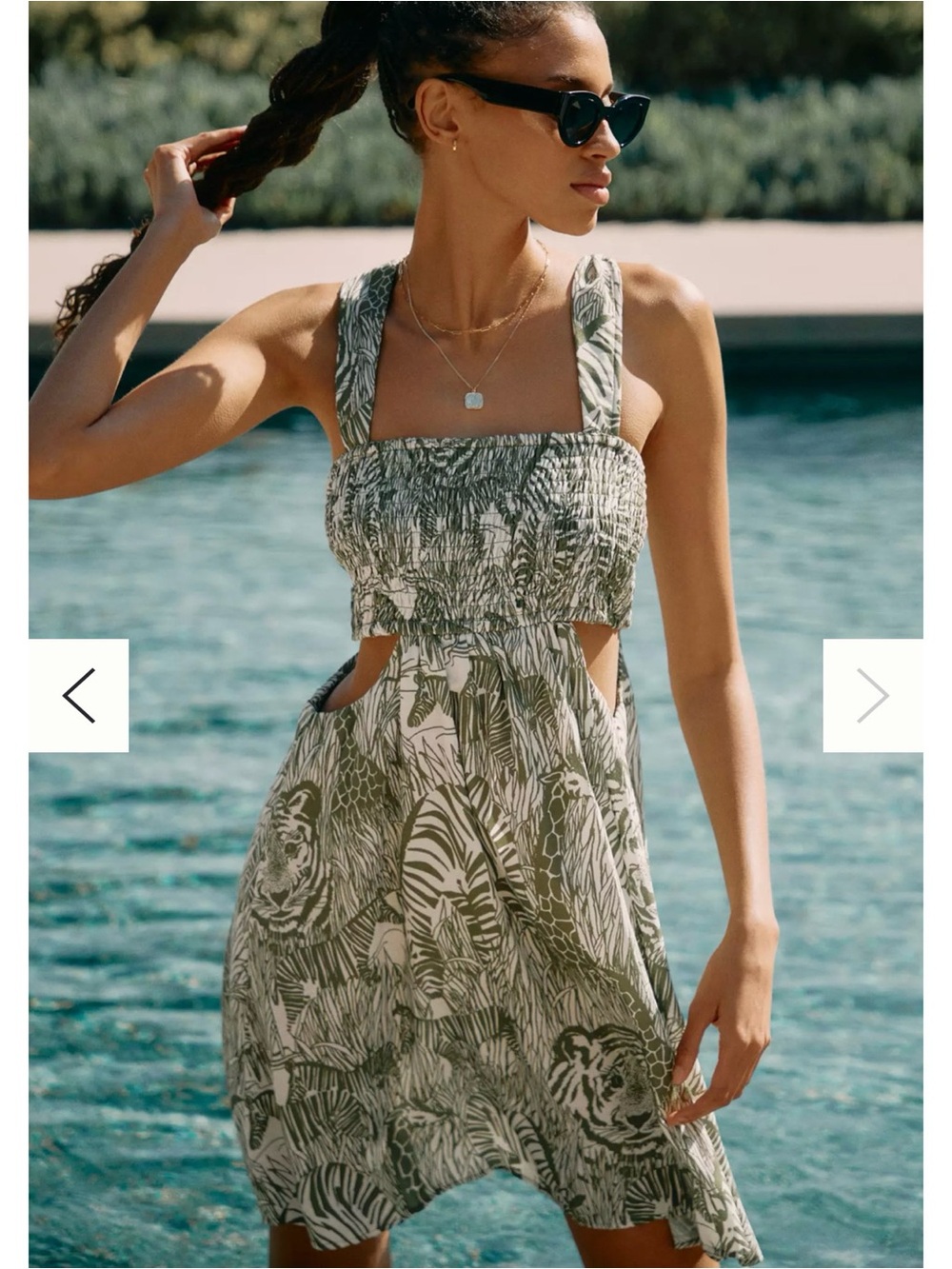Olive Green Tropical Print Women's Swim Cover-Up Dress